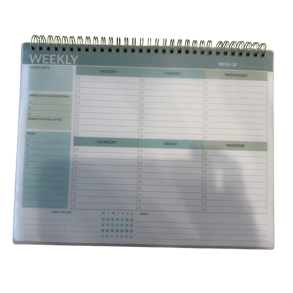 Undated Weekly Planner Spiral Notepad Sage Green Habit Tracker To-Do List Pad